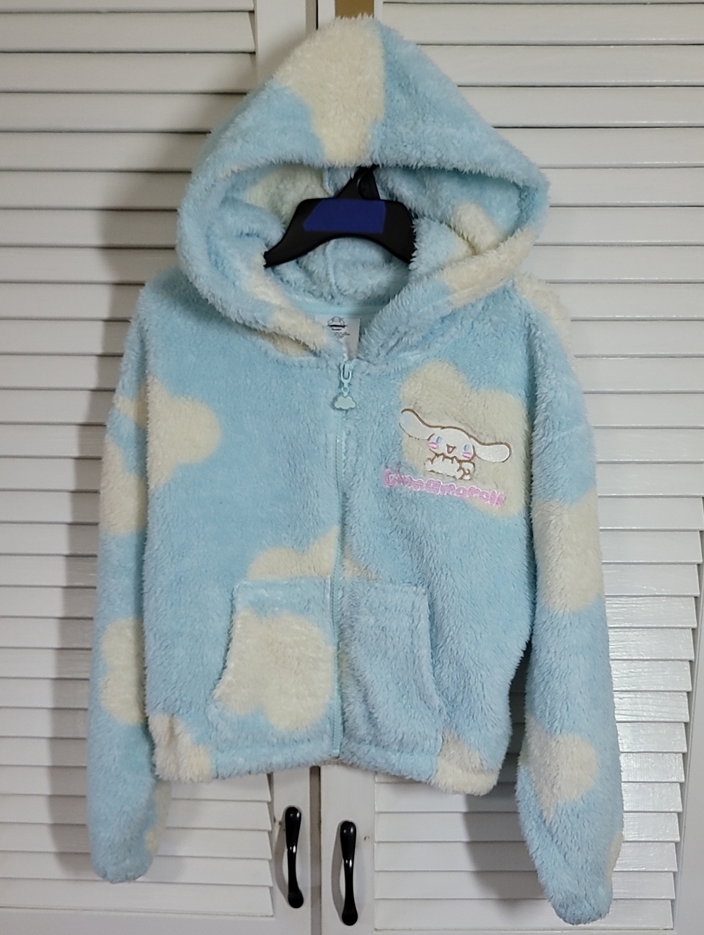 Cinnamoroll Plush Hooded Zip Jacket - Light Blue & Cream